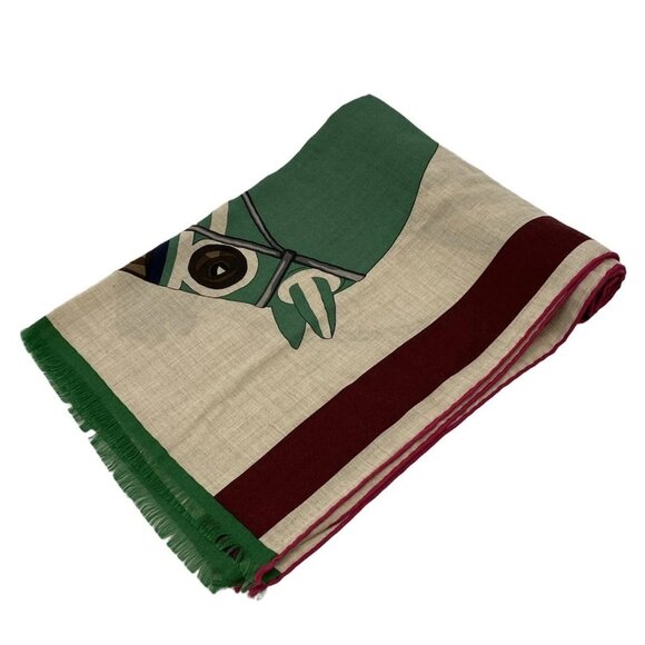 Auth HERMES Rectangle - Natural Fuchsia Vert Cashmere Silk Scarf - Picture 1 of 7